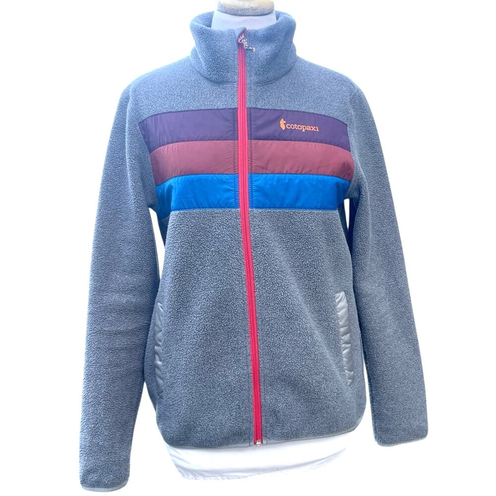 Cotopaxi Gray Fleece Jacket with Red and Blue Accents